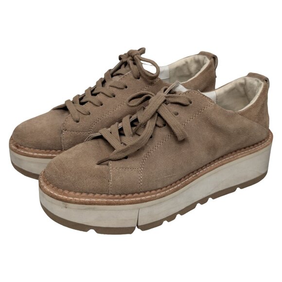 Dolce Vita Suede Toyah Platform Sneakers Womens Tan Brown Lace Up Shoes Size 8 - Picture 6 of 14